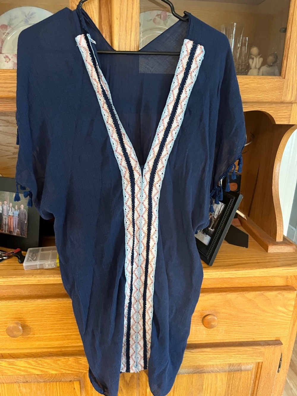 Women's Navy Embroidered Swim Coverup